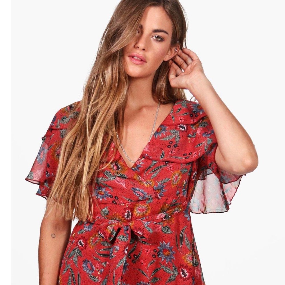 BOOHOO Ruffled Tea Dress